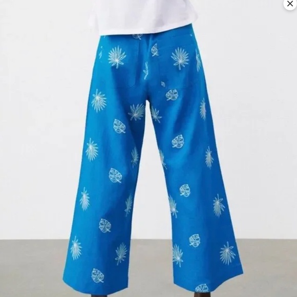 Zara Embroidered Cropped Linen Blend Pants - Picture 2 of 5